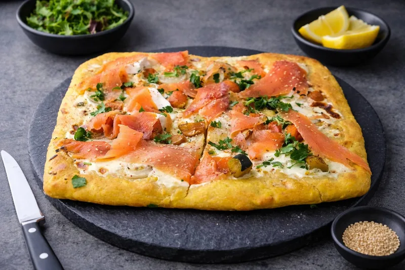 Focaccia au saumon fumé